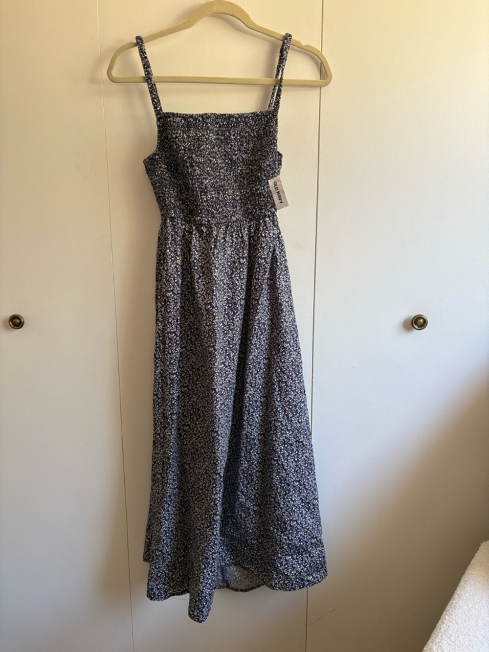 Smocked Floral Maxi Dress in Navy